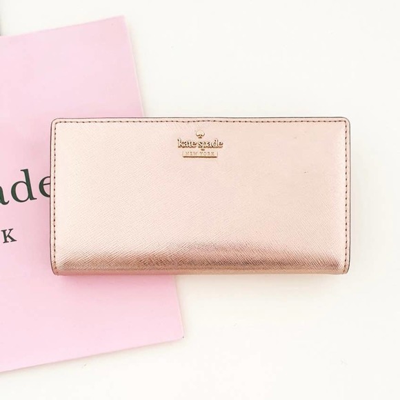Kate Spade New York Cameron Street Stacy Bifold Rose Gold Metallic Wallet - Picture 1 of 9
